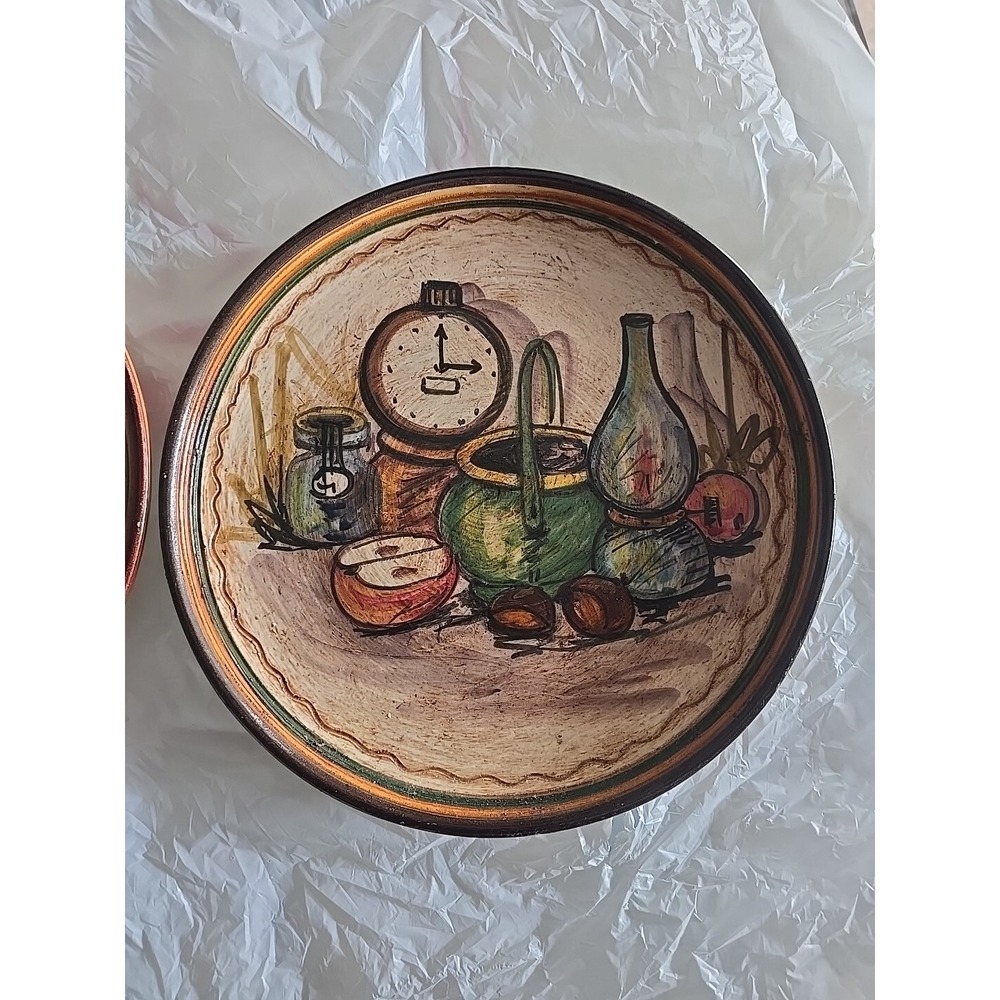 VINTAGE VIETRI ITALIAN WALL ART POTTERY 2 DISHES HAND PAINTED - Picture 2 of 7